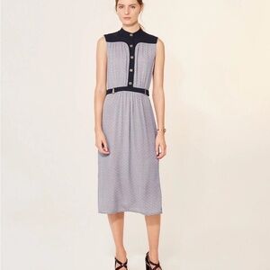Tory Burch Runway Gemini link Navy and white Sleeveless Midi silk  Dress